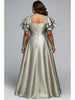 Women Plus Size Maxi Evening Dress Square Neck Ruffle Sleeve Formal Gown Elegant Wedding Guest Cocktail Party Dress