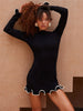 Women's Knit Mini Dress Ruffled Autumn High Waist Elegant Slim Party Dress Patchwork Knitwear Sweater Female Dress