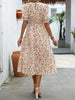 Women's Floral Print Puff Sleeve Dress, Round Neck Waist Tie Design, Boho Style Woven Fabric, All Season Wearable