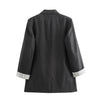Women Solid Blazer Notched Collar Long Roll up Sleeves Female Chic Office Lady Business Outfits