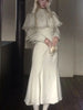 Japanese Gothic Sweet Elegant White Cape Fish Tail Dress Women Slim Design Long Dress Harajuku Vintage Long Sleeve Punk Outfits