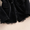 Women's Black Velvet Blazer Jacket with Gold Accents & Lace Trim Spring Autumn Cropped Suit Top Outerwear w1532