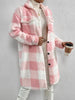 Women Long Plaid Fleece Sweatshirt Coat Autumn Winter Turn Down Collar Long Sleeve Pocket Button Loose Flurry X-Long Trench Coat