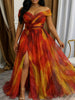 Women Plus Size Off Shoulder Formal Evening Dress Tie Dye Tulle 3D Flower Split A Line Maxi Wedding Guest Party Dress