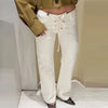 Women's Pants White Pant Jeans Women Bow Lace-Up Mid Waist Flared Pants Chic Elegant Denim Office Wear Women Trousers
