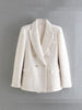 Women jacket Autumn Double Breasted Tweed Check Blazer Coat Vintage Long Sleeve Pockets Female Outerwear Chic