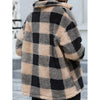Women Plush Coat Jackets Plaid Print Outerwear Thick Warm Single Breasted Turn Down Collar Overcoat Office Lady Autumn Winter