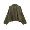 Casual Soft Martini Green Bomber Jackets Women Long Lantern Sleeve Oversized Autumn Winter Coats Outwears