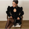 Velvet Women's Jacket Coat Cutout Mandarin Collar Puff Sleeve Blouse Coat Female Button Front Slim Elegant Outerwear Ladies