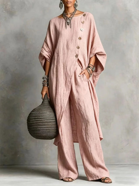 Women's Two Piece Set Batwing Sleeve Irregular Hem Top And Wide Leg Pants Spring Casual Vacation Outfit Autumn Simple Loose Suit