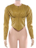 PU Crop Jacket Women Irregular Waist-Cinch Spring Wild Zip Full Sleeve Streetwear Office Lady Classic Coat
