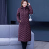 Middle-aged Womens Down Cotton Coat Winter Long Warm Quilted Cotton Jacket Female Casual Hooded Parka Overcoat Purple 5XL