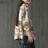 Women Cotton Blazer Vintage Lapel Neck Long Sleeve Thin Coats Autumn Elegant Work Suit Retro Floral Printed Loose Outwear