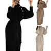 Vintage Turtleneck Buttons Long Sleeve Long Dresses Winter Casual Loose Knitwear Warm Women Knitted Dress Black Apricot