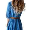 Denim Dress Three Quarter Sleeve with Belt Turn-down Collar Spring Autumn Buttons Ruffle Jeans Dresses for Women