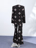Geometric Printed Blazer Jacket Pants Sets Women Shoulder Pads V Neck Lace Up Full Sleeve Jackets Flare Pant Lady Outfit