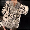 Tassels Patchwork Cardigans Women Sweater Knitted Printed Long Sleeve V-neck Colorful Thicken Sweaters Autumn Coat