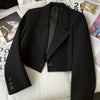 Black Cropped Blazers Woman All-match Notched Collar Crop Jacket Women Korean Chic Single Button Suit Coat