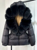 Lagabogy Winter Women Big Real Fox Fur Collar 90%White Duck Down Coat Female Streetwear Loose Hooded Warm Puffer Jacket