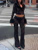 Sexy Jacquard Women 2 Piece Set Fur Patchwork Single-Button Jacket+Flare Pants Matching Midnight Party Clubwear Suits