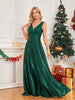 Elegant Sequins Evening Dress For Women Deep V-neck Satin Prom Party Green Dress Floor Length Blue Formal Gowns