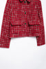 Women Vintage Red Plaid Tweed Coat Slim Turn Down Collar Long Sleeve Jacket Autumn Lady High Street Outwear
