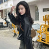 Black PU Leather Women Jackets Korean Zipper Biker Short Jacket Woman Autumn Winter Casual Loose Turndown Collar Coat