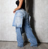 Women's Patchwork Asymmetric Jeans High Street Holes Wide Leg Vintage Casual Streetwear Denim Trousers