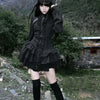 Black Gothic Y2K Mini Dress Women Sexy Spicy Girls Slim Fit Design Lolita Dresses Autumn Punk Vintage Long Sleeve Cake Dress