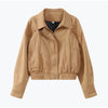 Retro Brown Suede Lapel Zippered Short Jackets Women's Casual Full Sleeves Pocket Loose Coats Spring Daily Commute Outwear