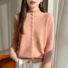 Autumn Winter Women's 100% Merino Wool Knit Cardigan Stand Collar Single Row Button Front Sweater Soft Warm Office Wear Coat