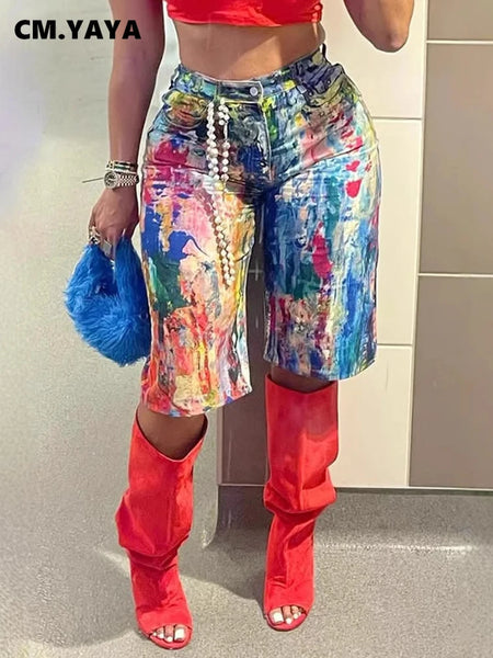Denim Pants Women Retro Sexy Graffiti print Jeans Ripped Out Straight Trousers Street Embroidery Lady Pant