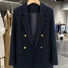 Women's Jacket Suit Jacket Casual Blazers Navy Blue Single-breasted Lapel Loose Office Worker Coat for Women Outwear