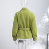Chic Green Suede Lace Up Jackets Women Loose Stand Collar Belt Long Sleeve Buttons Coats Autumn Winter Lady Outwear