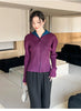 Spring Colorblock Lapel Women's Pleated Short Coat Casual Versatile Single Breasted Jackets 2DB6388