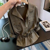 Spring Female Long Sleeved Casual Shirt French Lady Patchwork Cardigan Blouse Autumn Women Lapel Solid Color Shirts Coat