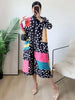Pleated Contrast Color Leopard Printed Dress Stand Neck Single Breasted Mid-length Dresses Women Party Clothing 2Q1027