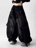 American Retro Y2K Style Washed Distressed Blue Baggy Women's Cargo Jeans Pants For Woman Clothing Wide Leg Denim Trousers