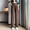 Autumn Winter High Waist Woolen Women's Wide Leg Pants Button Korean Casual Loose Straight Full Length Trousers Female