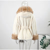 Cotton Lined Furry Fur Collar Belts Jacket Women Long Sleeve Thicken Warm Female Coat Winter Street Casual Outwear