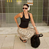 Animal Print Pants For Woman Vintage Baggy Wide Pants Streetwear Lace Up Jogger Trousers Mid Waist Women's Palazzo Pants