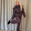 Casual Hoodie Thicken Belts Coats Women Solid Full Sleeve Stand Collar Closed Zippers Coat Female Winter Lady Outwears