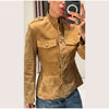 Vintage Suede Jackets Women's Full Sleeves Single-breasted Waist-cinching Stand Collar Coats Ladies Autumn Outwear
