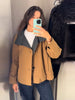 Women's Reversible Double Sided Wearable Short Jacket Stand Collar Asymmetrical Button Plaid Coat Stylish Versatile Outerwear