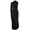 Elegant Split Turtleneck Sexy Maxi Dress Women Gown One-shoulder High Waist Bodycon Solid Club Party Long Dress 2626
