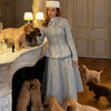 Women's Elegant Woolen Coat Dress Suit Chic Lapel Tweed Long Sleeve Slim Fit Office Set Autumn Winter Party Club Outfit