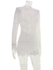 Mini Dresses Long Sleeves For Female O-Neck Slim Tight Bodycon Elegant Solid Soft Daily Casual Lace Patchwork Sheer Sexy Folds