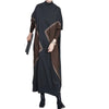 Woman Autumn Mock Neck Loose Long Sleeves Dress Chinese Style Contrast Batwing Sleeve Casual Dress
