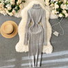 Autumn Winter Twist Women's Wrap Knitted Dresses Long Sleeve Sheath Knitwear Office Bodycon Dress Female