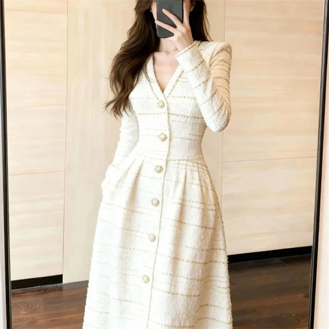Spring Autumn Ladies Long Sleeves Maxi Dress European Women Casual Long Dresses Female V-neck Patchwork Dress